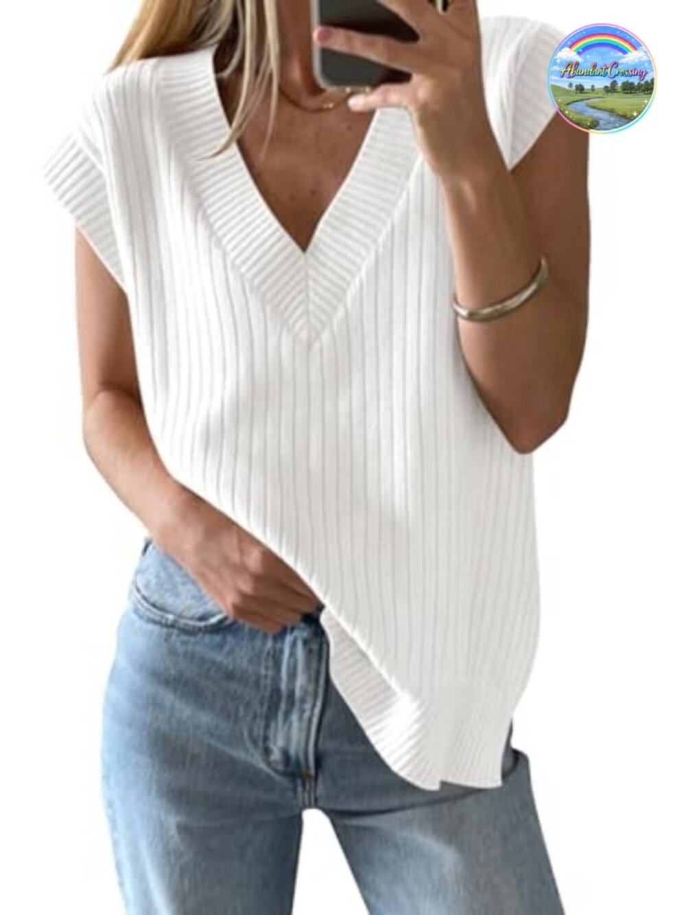 Sleeveless Ribbed Knit Sweater Vest V-Neck Oversized Loose Fit Women's Casual